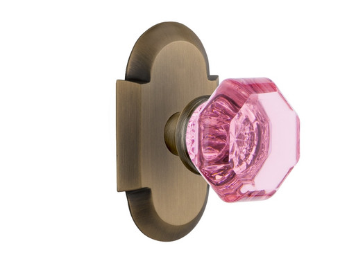 Nostalgic Warehouse - Cottage Plate Passage Waldorf Pink Door Knob in Antique Brass - COTWAP - 720309 - 2 3/8" Backset