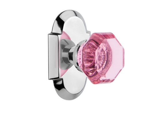 Nostalgic Warehouse - Cottage Plate Privacy Waldorf Pink Door Knob in Bright Chrome - COTWAP - 724249 - 2 3/4" Backset