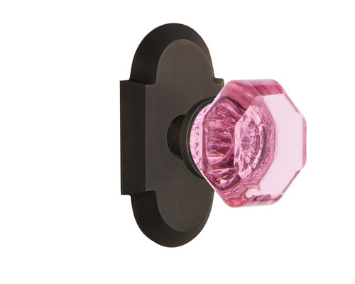 Nostalgic Warehouse - Cottage Plate Privacy Waldorf Pink Door Knob in Oil-Rubbed Bronze - COTWAP - 724253 - 2 3/4" Backset