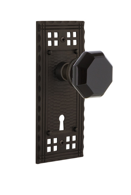 Nostalgic Warehouse - Craftsman Plate with Keyhole Privacy Waldorf Black Door Knob in Oil-Rubbed Bronze - CRAWAB - 725325 - 2 3/8" Backset