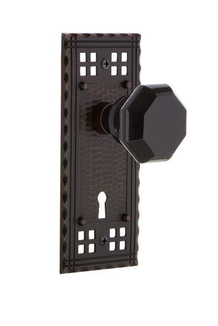 Nostalgic Warehouse - Craftsman Plate with Keyhole Privacy Waldorf Black Door Knob in Timeless Bronze - CRAWAB - 725321 - 2 3/4" Backset