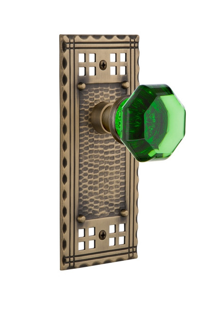 Nostalgic Warehouse - Craftsman Plate Passage Waldorf Emerald Door Knob in Antique Brass - CRAWAE - 720396 - 2 3/8" Backset