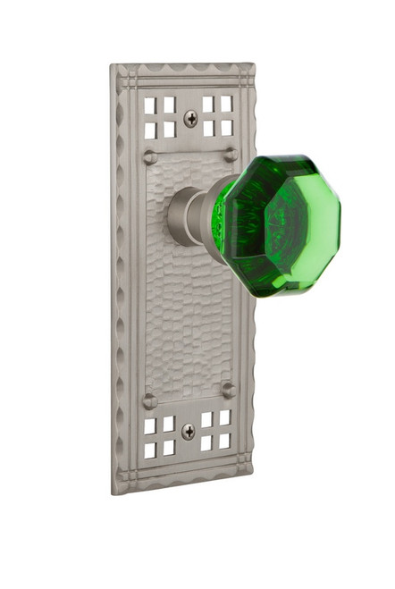 Nostalgic Warehouse - Craftsman Plate Passage Waldorf Emerald Door Knob in Satin Nickel - CRAWAE - 720416 - 2 3/4" Backset