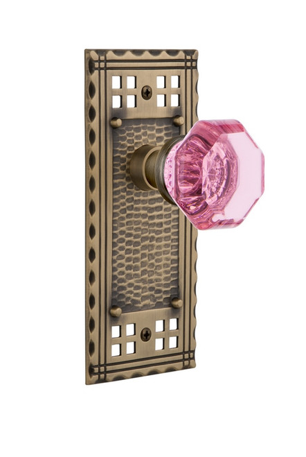 Nostalgic Warehouse - Craftsman Plate Passage Waldorf Pink Door Knob in Antique Brass - CRAWAP - 720403 - 2 3/4" Backset