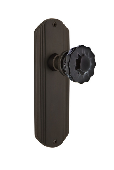 Nostalgic Warehouse - Deco Plate Privacy Crystal Black Glass Door Knob in Oil-Rubbed Bronze - DECCRB - 727218 - 2 3/4" Backset