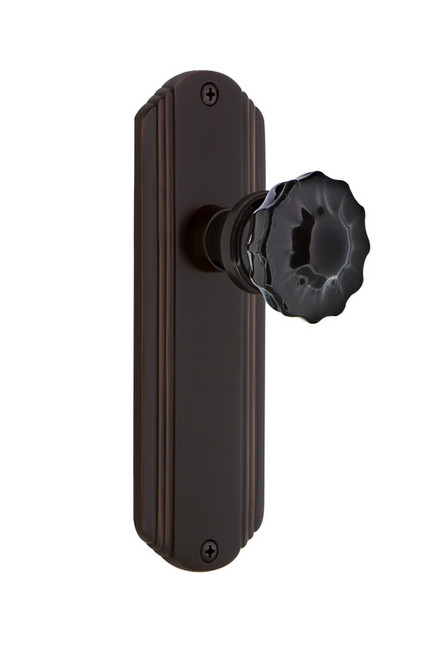 Nostalgic Warehouse - Deco Plate Privacy Crystal Black Glass Door Knob in Timeless Bronze - DECCRB - 727221 - 2 3/4" Backset