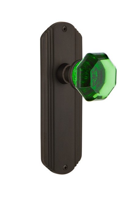 Nostalgic Warehouse - Deco Plate Passage Waldorf Emerald Door Knob in Oil-Rubbed Bronze - DECWAE - 720528 - 2 3/8" Backset