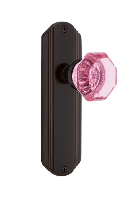 Nostalgic Warehouse - Deco Plate Passage Waldorf Pink Door Knob in Timeless Bronze - DECWAP - 720539 - 2 3/8" Backset