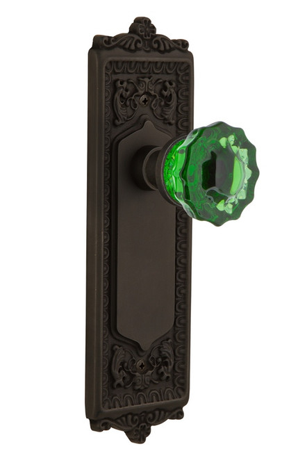 Nostalgic Warehouse - Egg & Dart Plate Passage Crystal Emerald Glass Door Knob in Oil-Rubbed Bronze - EADCRE - 720575 - 2 3/8" Backset