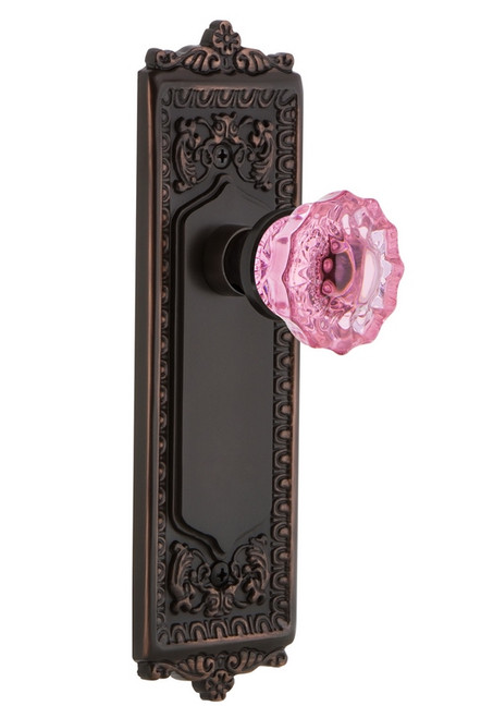 Nostalgic Warehouse - Egg & Dart Plate Privacy Crystal Pink Glass Door Knob in Timeless Bronze - EADCRP - 724502 - 2 3/8" Backset