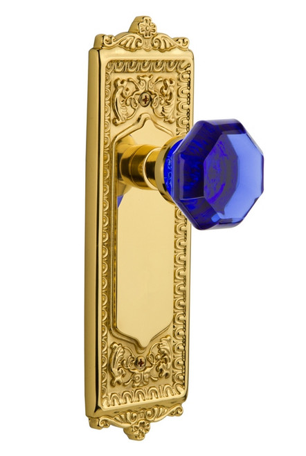 Nostalgic Warehouse - Egg & Dart Plate Passage Waldorf Cobalt Door Knob in Polished Brass - EADWAC - 720628 - 2 3/8" Backset