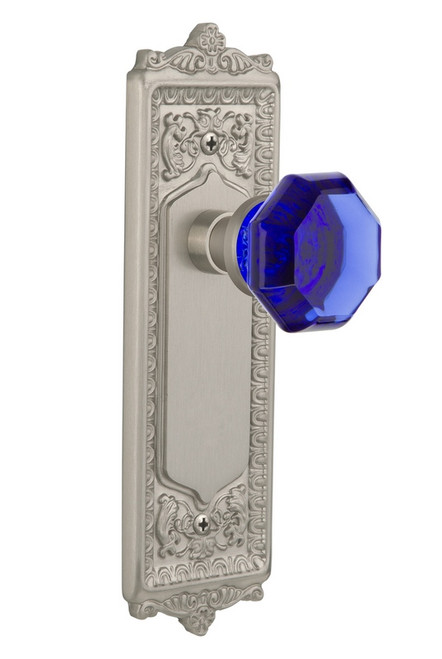 Nostalgic Warehouse - Egg & Dart Plate Passage Waldorf Cobalt Door Knob in Satin Nickel - EADWAC - 720632 - 2 3/8" Backset