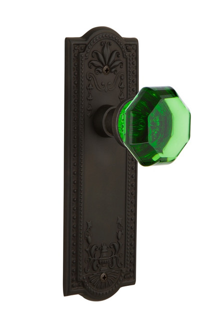 Nostalgic Warehouse - Meadows Plate Passage Waldorf Emerald Door Knob in Oil-Rubbed Bronze - MEAWAE - 720724 - 2 3/8" Backset