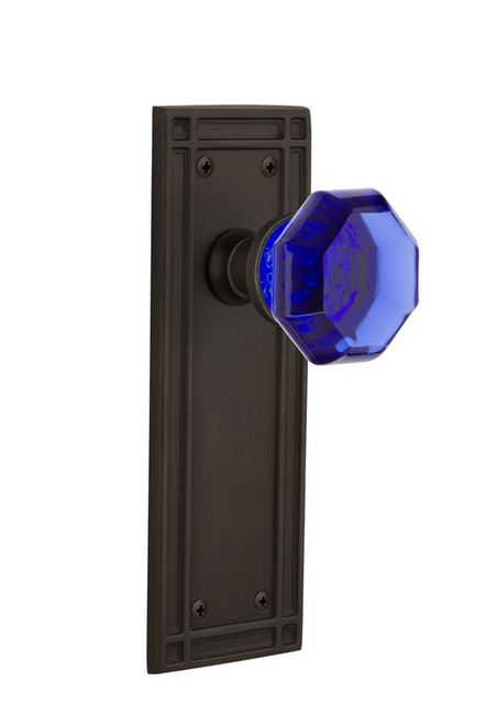 Nostalgic Warehouse - Mission Plate Passage Waldorf Cobalt Door Knob in Oil-Rubbed Bronze - MISWAC - 720788 - 2 3/4" Backset