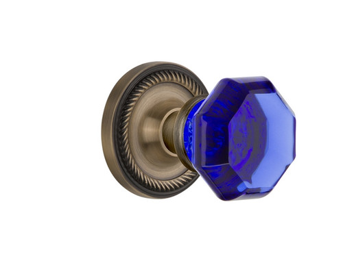 Nostalgic Warehouse - Rope Rosette Passage Waldorf Cobalt Door Knob in Antique Brass - ROPWAC - 721096 - 2 3/4" Backset
