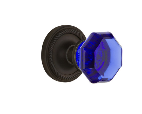 Nostalgic Warehouse - Rope Rosette Privacy Waldorf Cobalt Door Knob in Oil-Rubbed Bronze - ROPWAC - 725028 - 2 3/4" Backset