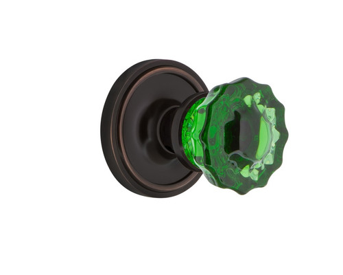 Nostalgic Warehouse - Classic Rosette Single Dummy Crystal Emerald Glass Door Knob in Timeless Bronze - CLACRE - 722134