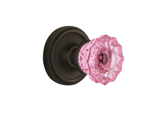 Nostalgic Warehouse - Classic Rosette Single Dummy Crystal Pink Glass Door Knob in Oil-Rubbed Bronze - CLACRP - 722123