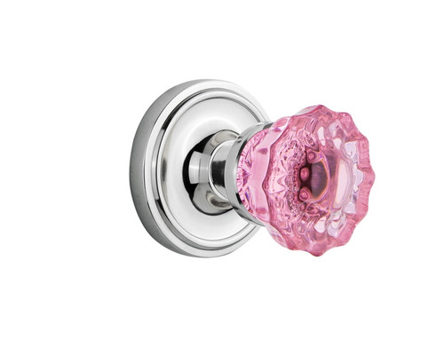 Nostalgic Warehouse - Classic Rosette Double Dummy Crystal Pink Glass Door Knob in Bright Chrome - CLACRP - 723100