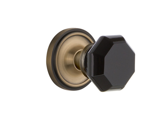 Nostalgic Warehouse - Classic Rosette Single Dummy Waldorf Black Door Knob in Antique Brass - CLAWAB - 722141