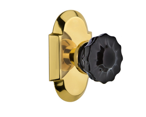 Nostalgic Warehouse - Cottage Plate Double Dummy Crystal Black Glass Door Knob in Polished Brass - COTCRB - 727044