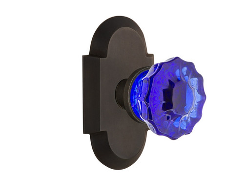 Nostalgic Warehouse - Cottage Plate Single Dummy Crystal Cobalt Glass Door Knob in Oil-Rubbed Bronze - COTCRC - 722180