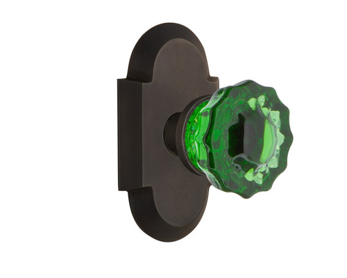 Nostalgic Warehouse - Cottage Plate Single Dummy Crystal Emerald Glass Door Knob in Oil-Rubbed Bronze - COTCRE - 722181