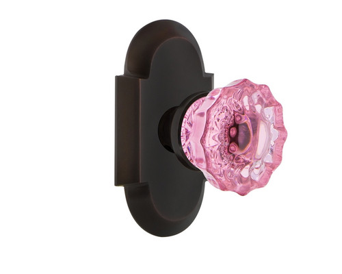 Nostalgic Warehouse - Cottage Plate Single Dummy Crystal Pink Glass Door Knob in Timeless Bronze - COTCRP - 722188