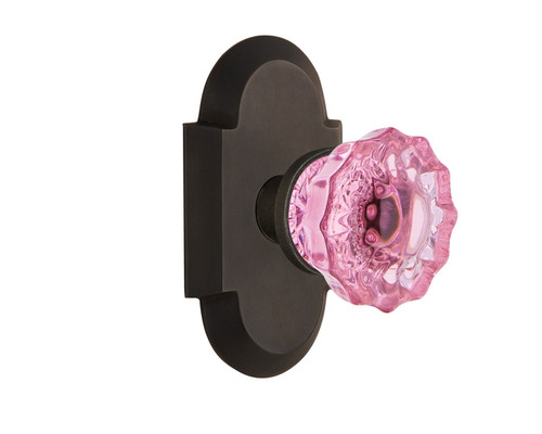 Nostalgic Warehouse - Cottage Plate Double Dummy Crystal Pink Glass Door Knob in Oil-Rubbed Bronze - COTCRP - 723159