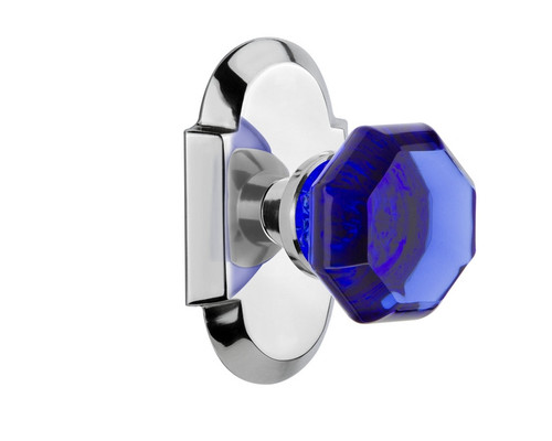 Nostalgic Warehouse - Cottage Plate Single Dummy Waldorf Cobalt Door Knob in Bright Chrome - COTWAC - 722199