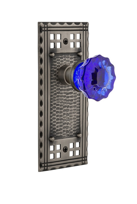 Nostalgic Warehouse - Craftsman Plate Single Dummy Crystal Cobalt Glass Door Knob in Antique Pewter - CRACRC - 722223