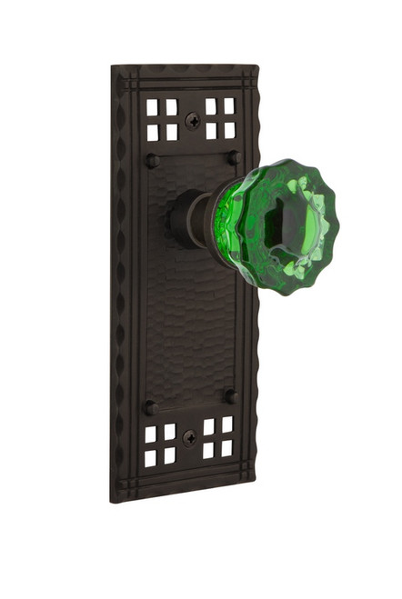 Nostalgic Warehouse - Craftsman Plate Double Dummy Crystal Emerald Glass Door Knob in Oil-Rubbed Bronze - CRACRE - 723207
