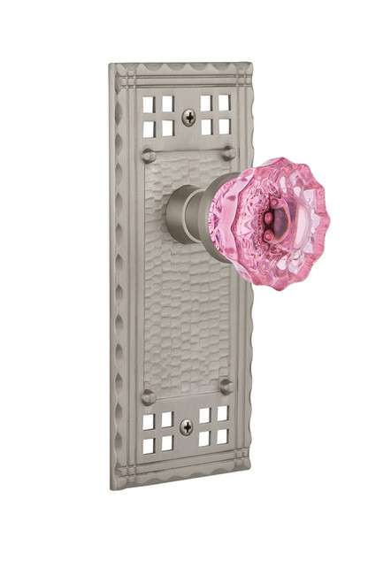 Nostalgic Warehouse - Craftsman Plate Double Dummy Crystal Pink Glass Door Knob in Satin Nickel - CRACRP - 723208