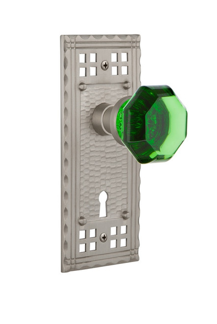 Nostalgic Warehouse - Craftsman Plate with Keyhole Double Dummy Waldorf Emerald Door Knob in Satin Nickel - CRAWAE - 723718