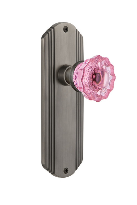 Nostalgic Warehouse - Deco Plate Single Dummy Crystal Pink Glass Door Knob in Timeless Bronze - DECCRP - 722272