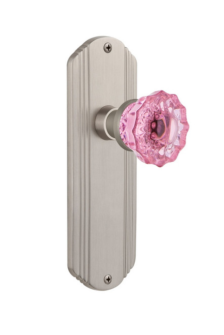 Nostalgic Warehouse - Deco Plate Double Dummy Crystal Pink Glass Door Knob in Satin Nickel - DECCRP - 723249