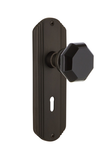 Nostalgic Warehouse - Deco Plate with Keyhole Double Dummy Waldorf Black Door Knob in Oil-Rubbed Bronze - DECWAB - 723763