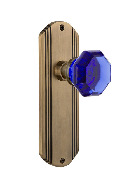 Nostalgic Warehouse - Deco Plate Single Dummy Waldorf Cobalt Door Knob in Antique Brass - DECWAC - 722278