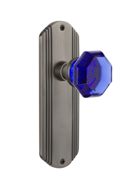 Nostalgic Warehouse - Deco Plate Double Dummy Waldorf Cobalt Door Knob in Antique Pewter - DECWAC - 723262