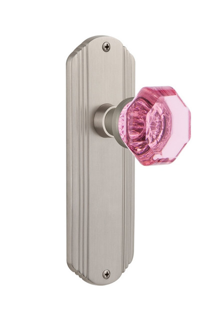 Nostalgic Warehouse - Deco Plate Single Dummy Waldorf Pink Door Knob in Satin Nickel - DECWAP - 722299