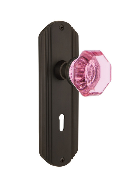 Nostalgic Warehouse - Deco Plate with Keyhole Double Dummy Waldorf Pink Door Knob in Oil-Rubbed Bronze - DECWAP - 723761
