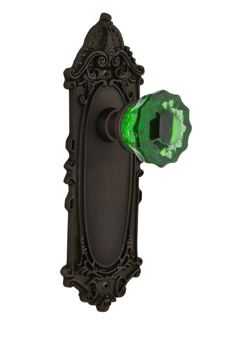 Nostalgic Warehouse - Victorian Plate Double Dummy Crystal Emerald Glass Door Knob in Oil-Rubbed Bronze - VICCRE - 723648