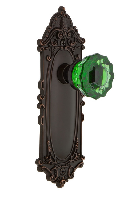 Nostalgic Warehouse - Victorian Plate Single Dummy Crystal Emerald Glass Door Knob in Timeless Bronze - VICCRE - 722677
