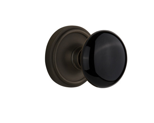 Nostalgic Warehouse - Classic Rosette Passage Black Porcelain Door Knob in Oil-Rubbed Bronze - CLABLK - 708361 - 2 3/4" Backset