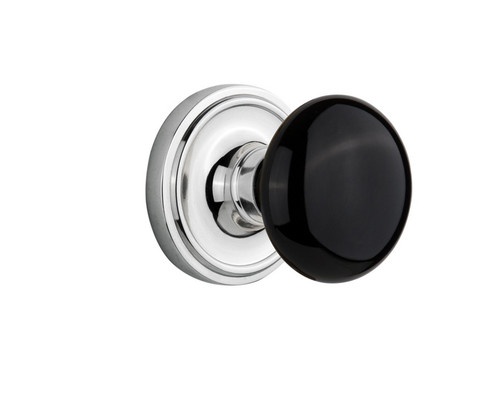 Nostalgic Warehouse - Classic Rosette Privacy Black Porcelain Door Knob in Bright Chrome - CLABLK - 710290 - 2 3/8" Backset