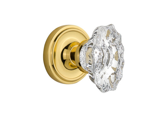 Nostalgic Warehouse - Classic Rosette Passage Chateau Door Knob in Polished Brass - CLACHA - 708378 - 2 3/4" Backset