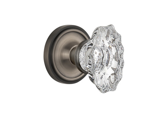 Nostalgic Warehouse - Classic Rosette Interior Mortise Chateau Door Knob in Antique Pewter - CLACHA - 714012 - 2 1/4" Backset