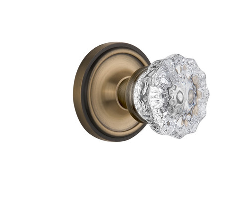 Nostalgic Warehouse - Classic Rosette Privacy Crystal Glass Door Knob in Antique Brass - CLACRY - 702182 - 2 3/8" Backset