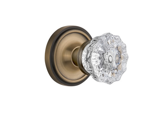 Nostalgic Warehouse - Classic Rosette Privacy Crystal Glass Door Knob in Antique Brass - CLACRY - 713330 - 2 3/4" Backset