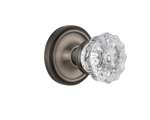 Nostalgic Warehouse - Classic Rosette Privacy Crystal Glass Door Knob in Antique Pewter - CLACRY - 713337 - 2 3/4" Backset